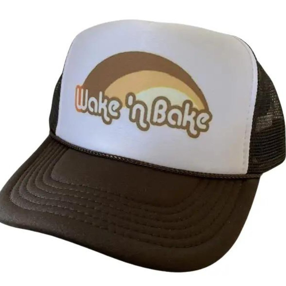 Vintage Wake N' Bake Hat Funny Stoner 420 Adjustable snapback Brown Party Cap